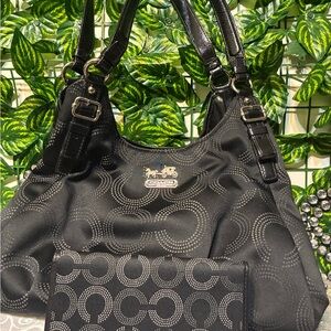 Coach Satin Shoulder Black Bag Set
